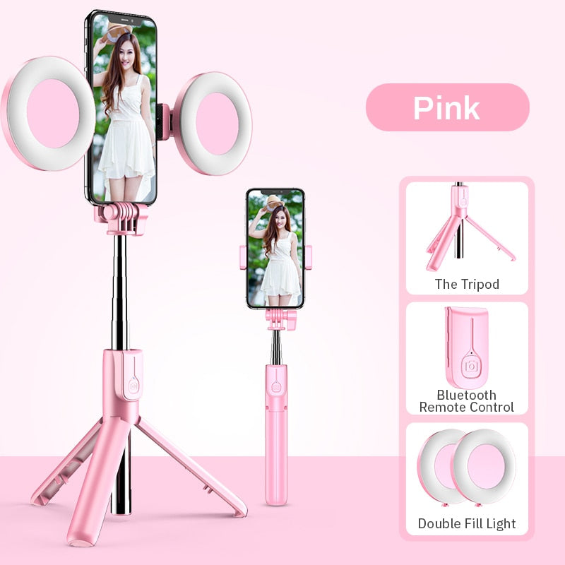 Wireless Bluetooth-compatible Selfie Stick with Light