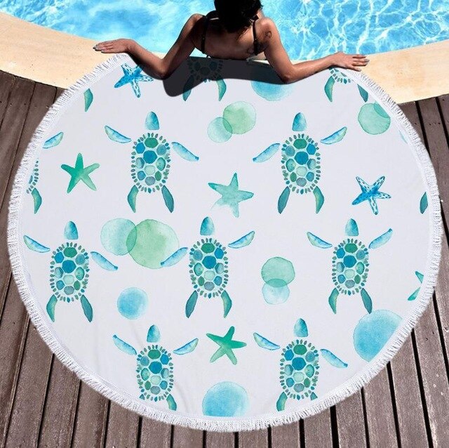 Turtle Round Beach Towels With Tassel