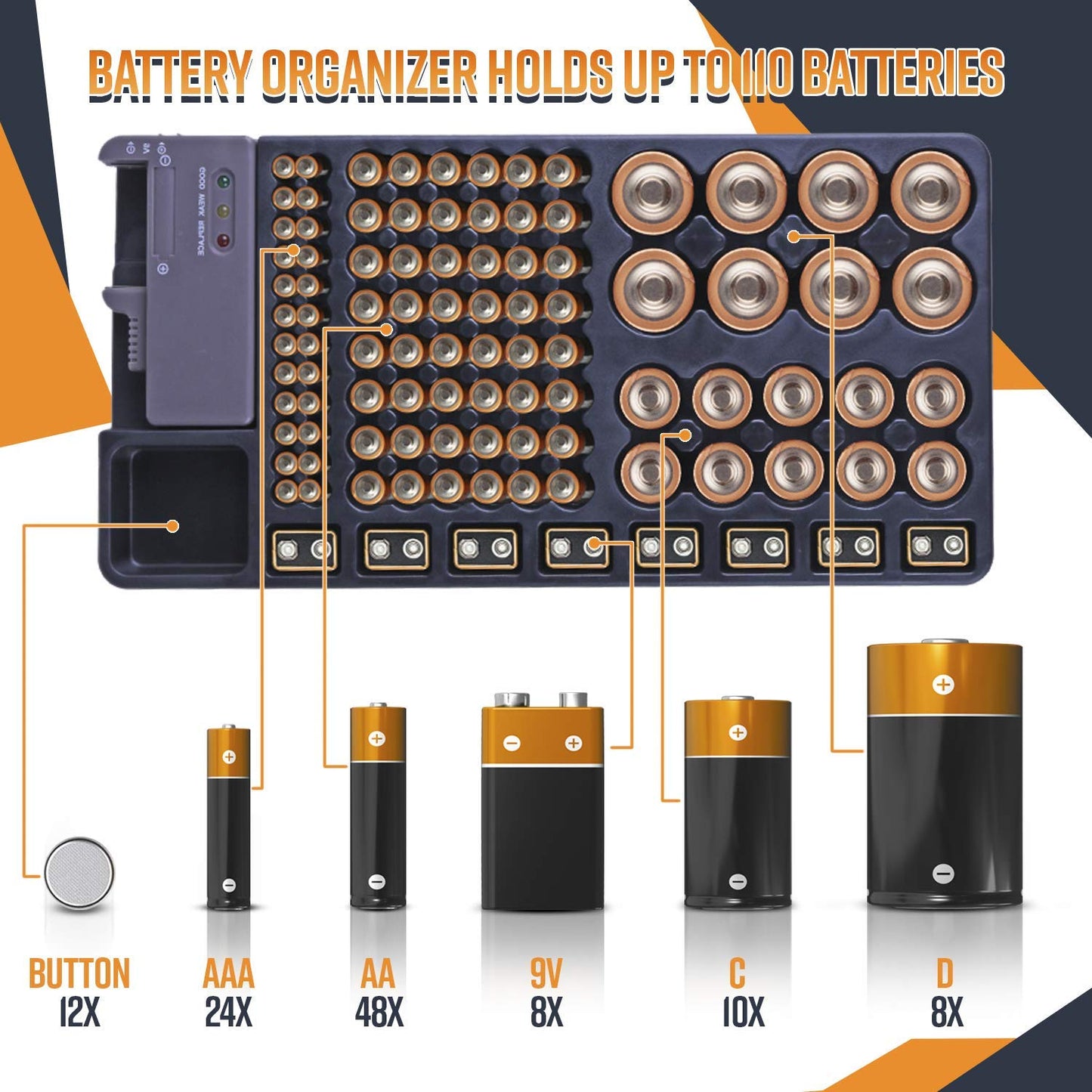 HFES Battery Storage Organizer Holder & Tester