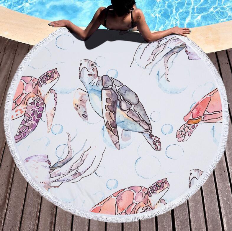 Turtle Round Beach Towels With Tassel