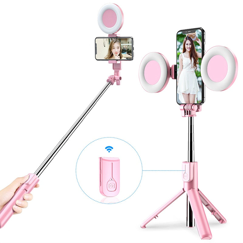 Wireless Bluetooth-compatible Selfie Stick with Light