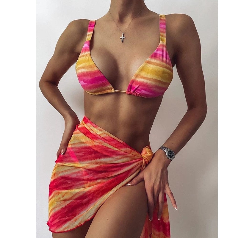 Sexy 3 Piece Bikini Set With Cover Up